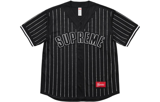 Supreme SS22 Week 16 Rhinestone Stripe Baseball Jersey Tee SUP-SS22-920