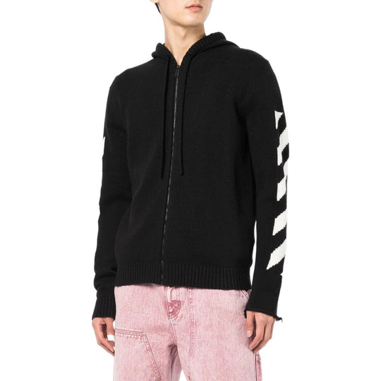 Men's Off-White SS22 Back Classic Logo Printing Zipper Hooded Long Sleeves Ordinary Version Black OMHA080C99KNI0011001