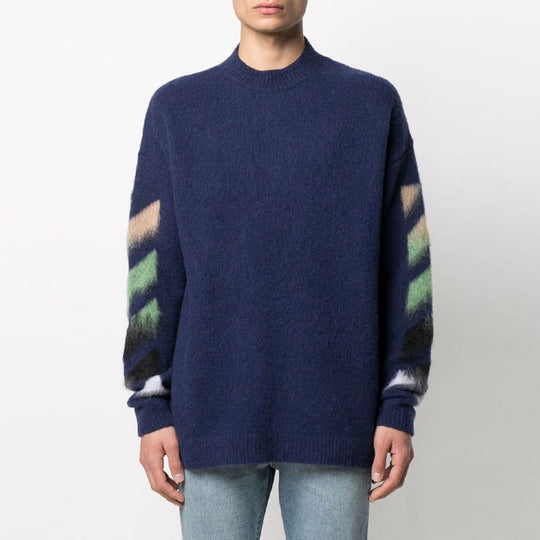 Men's Off-White SS21 Stripe Pattern Intarsia Knit Blue OMHA036R21KNI0014984