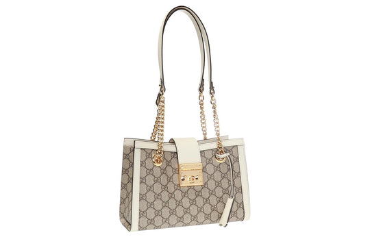 (WMNS) Gucci Padlock Metallic Logo Canvas Chain handbag Small / White 498156-KHNKG-9761