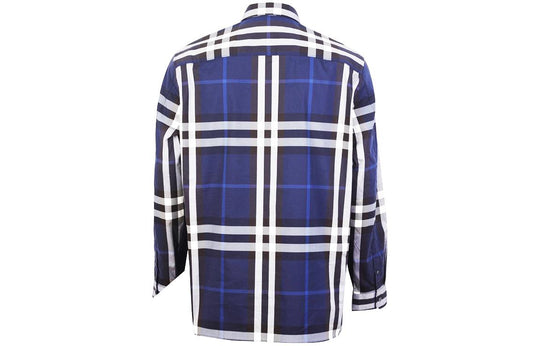 Men's Burberry SS21 Classic Plaid Long Sleeves Shirt Navy Blue 40234821