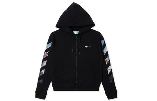 Men's Off-White Painting Printing Arrow Pattern Zipper Classic Black OMBE001G20FLE0011088