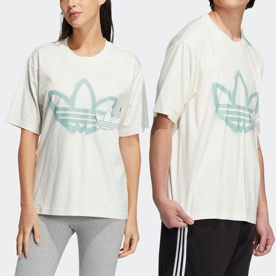 adidas originals Round Neck Dropped Shoulder Sleeves Large Logo Printing Short Sleeve Unisex White T-Shirt HS2008