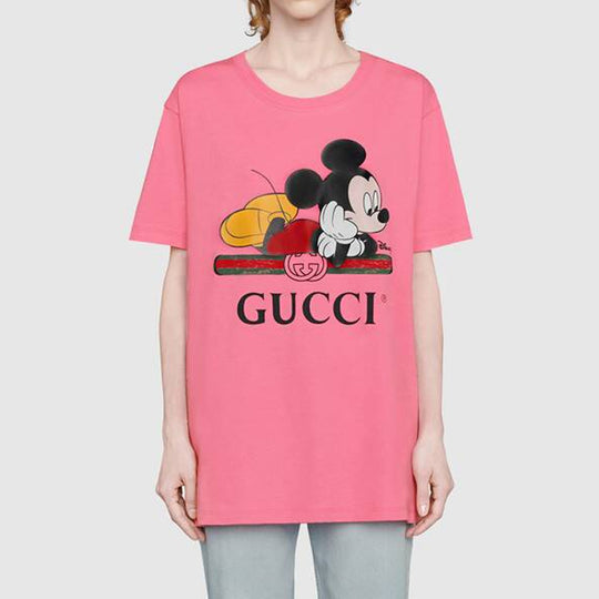 (WMNS) Gucci x Disney Crossover Mickey Printing Round Neck Short Sleeve Pink 492347-XJB7W-5412