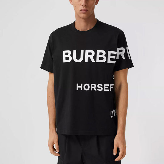 Men's Burberry SS21 Horseferry Logo Printing Loose Round Neck Short Sleeve Black 80406941