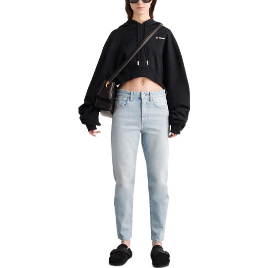 (WMNS) Off-White Embroidered-Logo Cropped Hoodie 'Black' OWBB050C99JER0011001