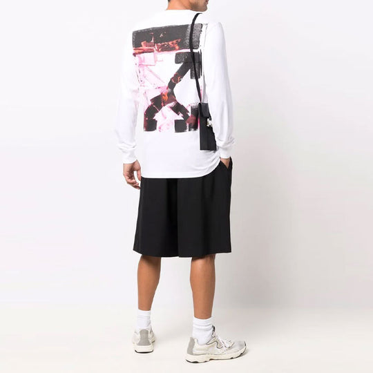 Men's Off-White Arrow Pattern Printing Long Sleeves Ordinary White T-Shirt OMAB001F21JER0050132