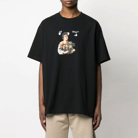 Off-White SS21 Cartoon Printing Short Sleeve Loose Fit Black OMAA038S21JER0061001