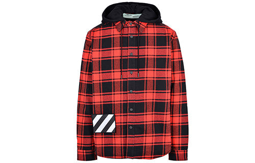 Off-White Plaid Splicing hooded Shirt Red Black Plaid 'Red Black' OMGA061E18A270012000