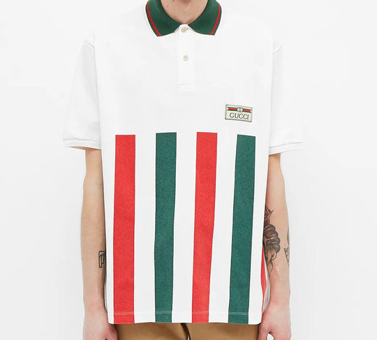 Gucci Striped Webbing Oversized Polo Shirt For Men White 623242-XJCGQ-9060