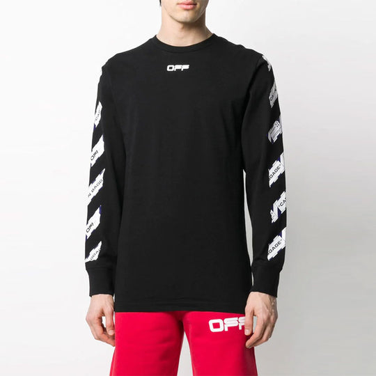 Off-White Airport Tape Printing Stripe Round Neck Black OMAB001S201850031088