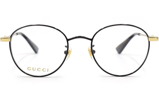 Men's Gucci Bee Webbing Circular Optical Metallic Glasses Frame Asia Edition Black Gold Color GG0607OK-003