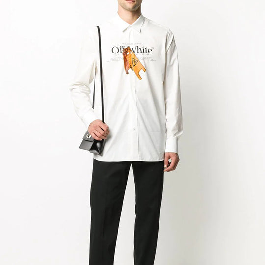 Off-White FW20 Printing Long-sleeved Shirt Men White OMGA138F20FAB0010118