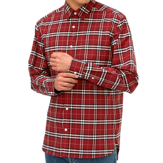 Men's Burberry Plaid Button Long Sleeves Shirt Red 80113981