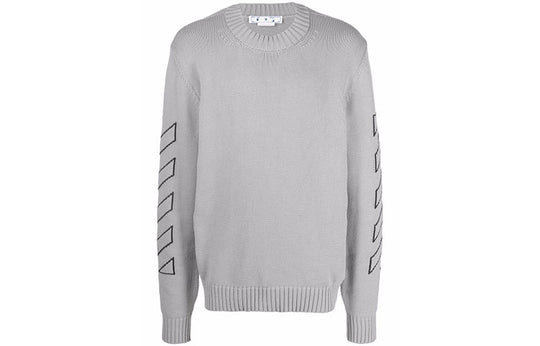 Men's Off-White Logo Embroidered Wool Sweater Gray OMHE087C99KNI0010610