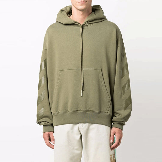 Men's Off-White FW21 Pattern Printing Hooded Long Sleeves Loose Fit Green OMBB085F21FLE0105555