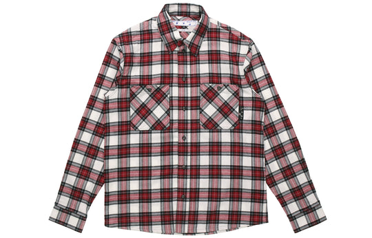 Men's Off-White SS21 Plaid Back Arrow Red Shirt OMGA133R21FAB0022500