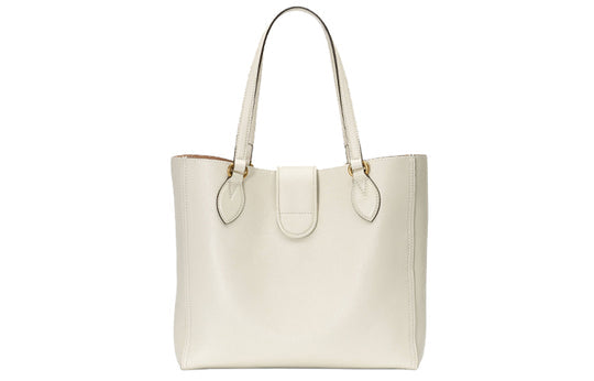 (WMNS) Gucci Gold Label Logo Leather Tote Shoulder Bag Small White Handbag 652680-1U10T-9022