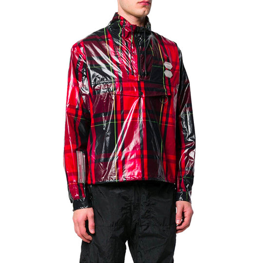 Off-White Mens Red & Black Plaid Tartan Zip Neck Jacket 'Red Black' OMEA166R19C030242001