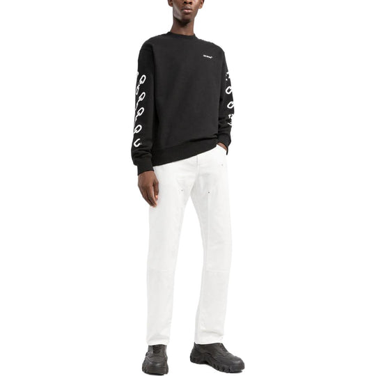 Men's Off-White FW22 Chain Logo Printing Round Neck Pullover Loose Fit Black OMBA057F22FLE0071001