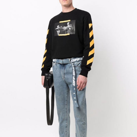 Men's Off-White Printing Round Neck Long Sleeves Version Black OMBA025F21FLE00910841084