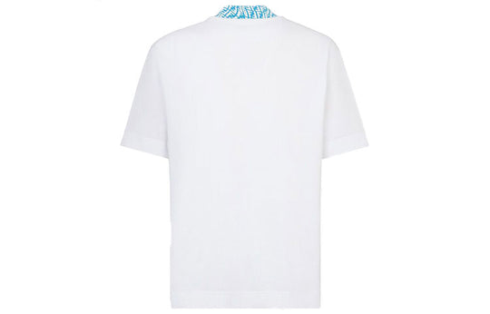 Men's FENDI FW21 F Alphabet Pattern Adornment Round Neck Short Sleeve White T-Shirt FY1088AGAKF18TW