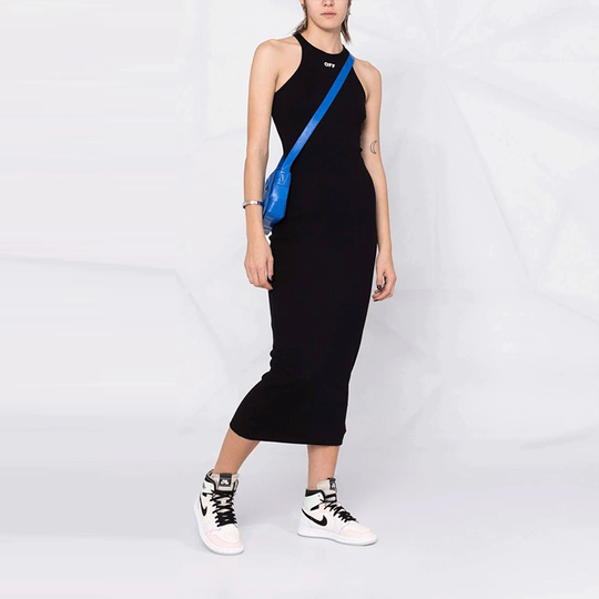 (WMNS) Off-White Off-Stamp Ribbed Dress 'Black' OWDB366C99JER0011001