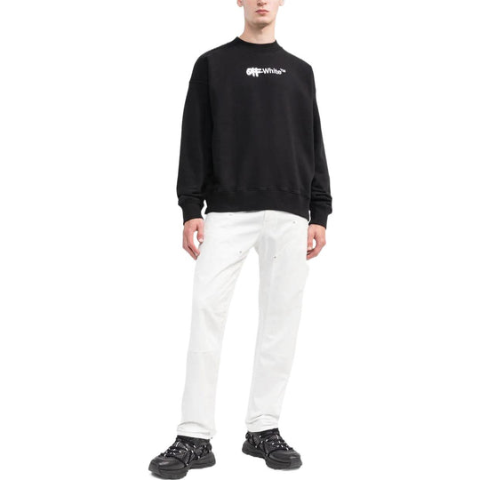 Men's Off-White FW22 Logo Embroidered Round Neck Long Sleeves Black OMBA054F22FLE0011001