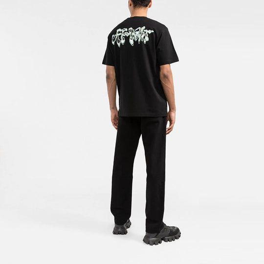 Men's Off-White SS22 Chest Classic Arrow Alphabet Printing Short Sleeve Black T-Shirt OMAA027S22JER0151001