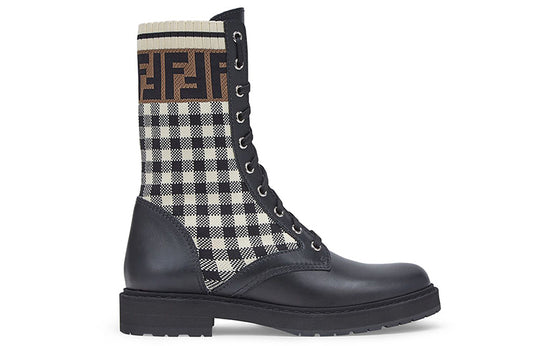 (WMNS) FENDI Black leather biker boots with stretch fabric 'Black White' 8T6780AD7AF1BPG