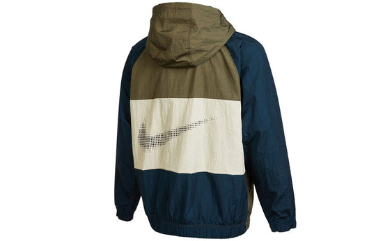 Men's Nike Alphabet Logo Printing Colorblock Hooded Jacket Autumn Olive Green DX6311-222