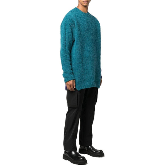 Men's Off-White SS22 Contrasting Colors Round Neck Knit Long Sleeves Wool Sweater Blue OMHE124F22KNI0015535IRISH