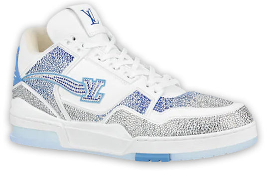 LOUIS VUITTON Trainer Sneakers 'White with Shiny Grey Blue Crystals' 1A8AI1