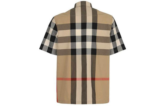 Men's Burberry Plaid Cotton Short Sleeve Shirt Beige 80428361