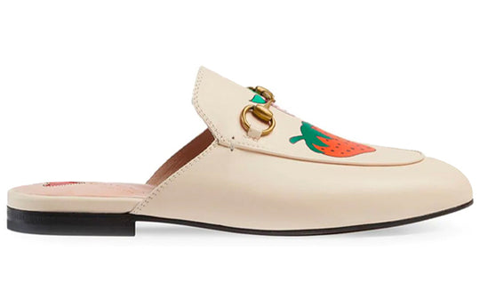 (WMNS) Gucci Princetown Strawberry Printing Leather Slipper White 580082-1GN00-9531