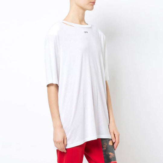 (WMNS) Off-White Printed Back Slit Crewneck Oversized T-shirt White OWAA035R184040060140