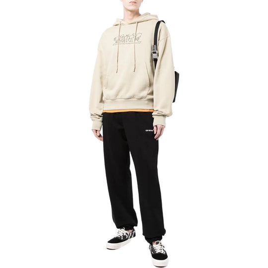 Men's Off-White SS22 Logo Embroidered Cotton Hooded Long Sleeves Version Khaki OMBB037S22FLE0061710