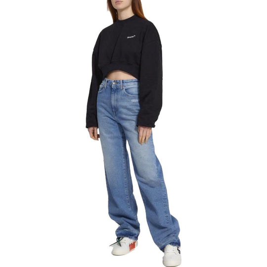 (WMNS) Off-White Cotton Sweatshirt 'Black' OWBA069C99JER002-1001