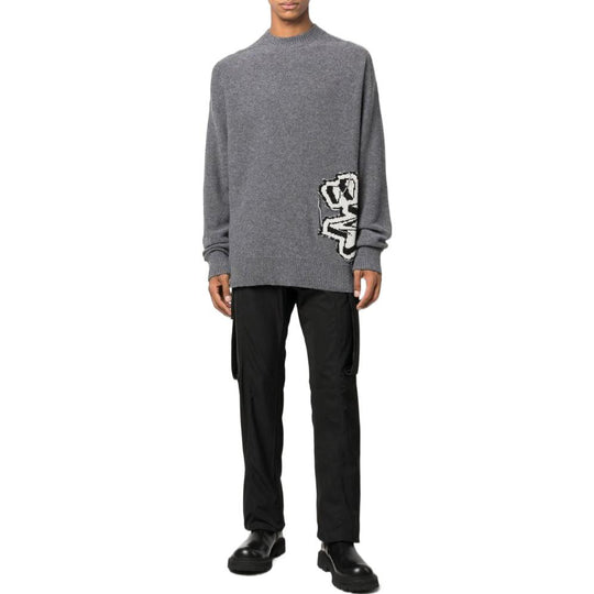 Men's Off-White FW22 Knit Long Sleeves Round Neck Wool Sweater Gray OMHE125F22KNI0010610-MEDIUM