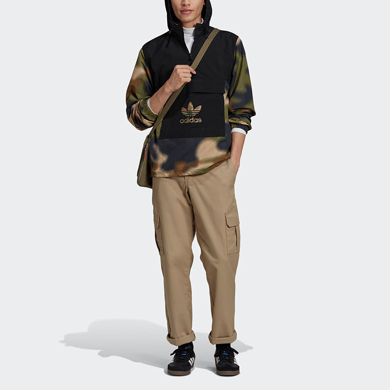 adidas originals Half Zipper Pullover hooded Camouflage Printing Jacket Green GN1875