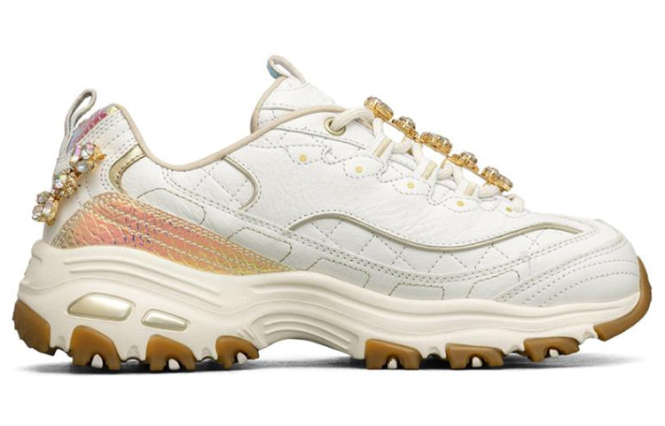 (WMNS) Skechers D'lites 1.0 White/Gold 149246-WHT