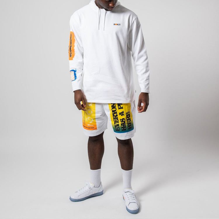 Men's Converse x Rokit Crossover Back Large Printing Logo hooded Long Sleeves White 10020773-A01
