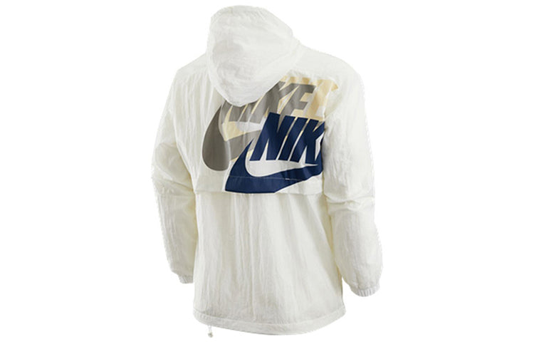 Men's Nike Alphabet Logo Printing Woven Hooded Long Sleeves Jacket Autumn White DV3313-133