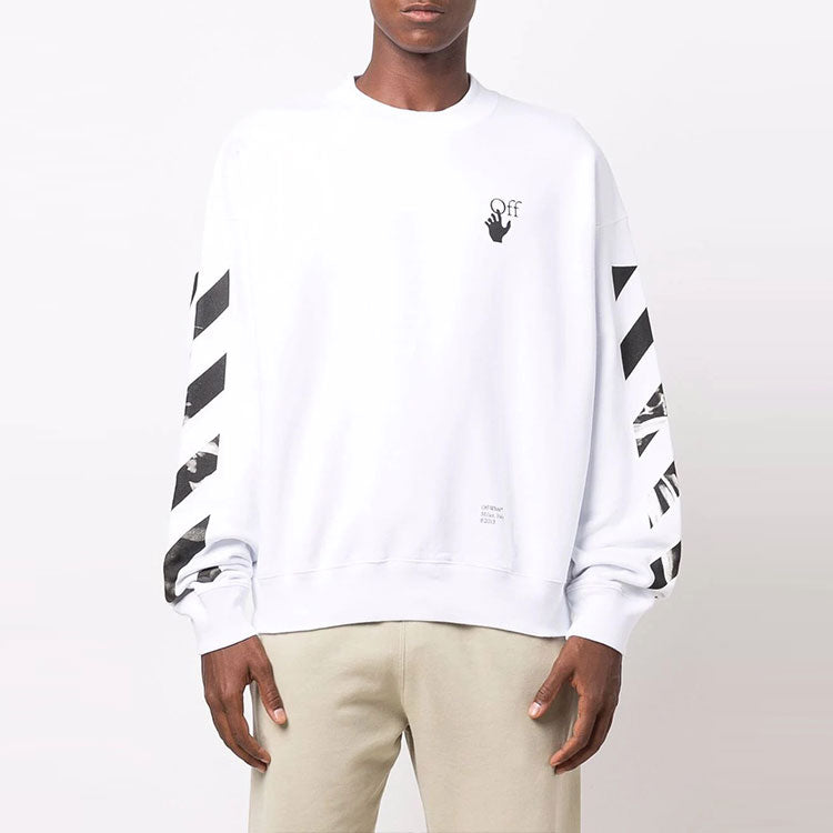Men's Off-White FW21 Arrow Logo Printing Pullover Round Neck Loose Fit White OMBA054F21FLE0110110