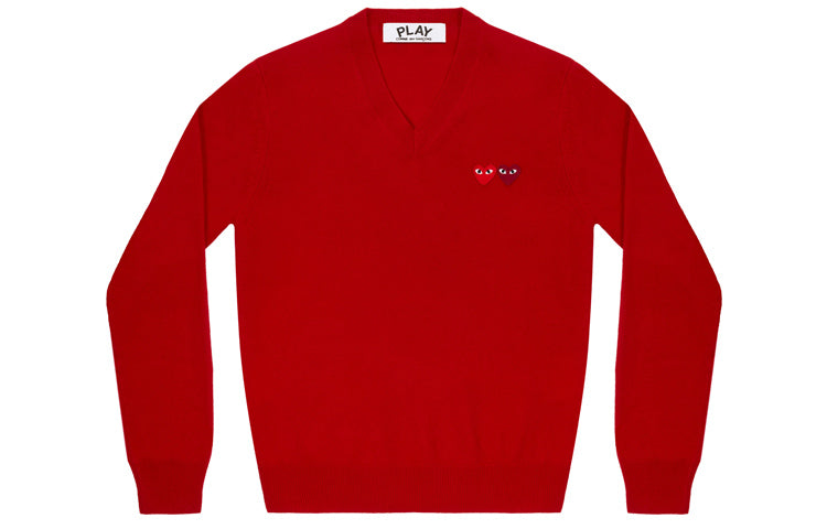 (WMNS) COMME des GARCONS PLAY V-Neck Pullover Double Emblem 'Red' AZ-N055-051-5