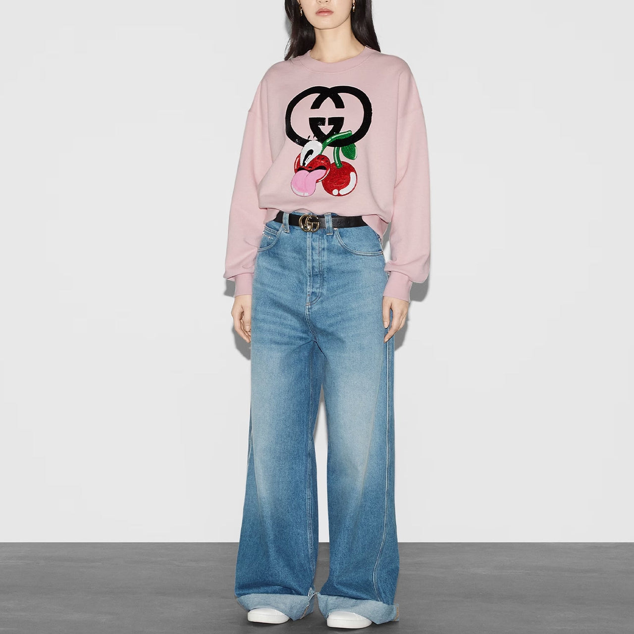 (WMNS) Gucci Cotton Jersey Sweatshirt With Embroidery 'Pink' 773769-XJGHH-5781