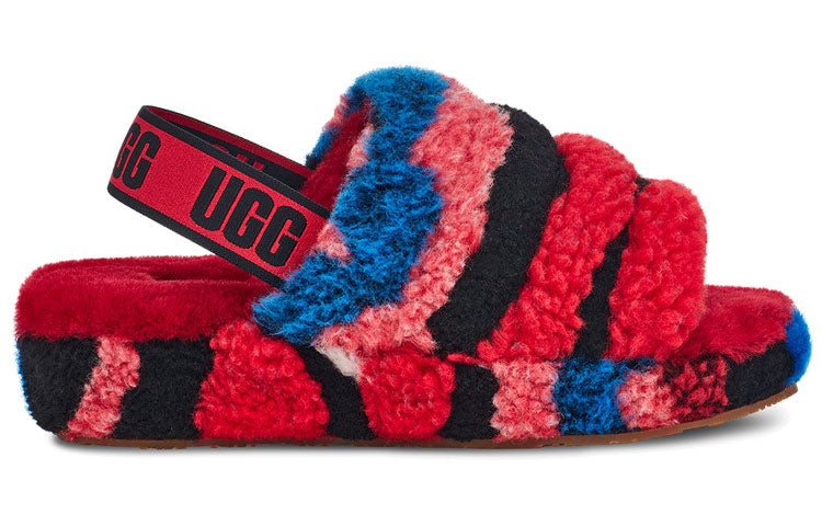 (WMNS) UGG Fluff Yeah Slide Cali Collage 'Red Black Pink' 1118164-RED