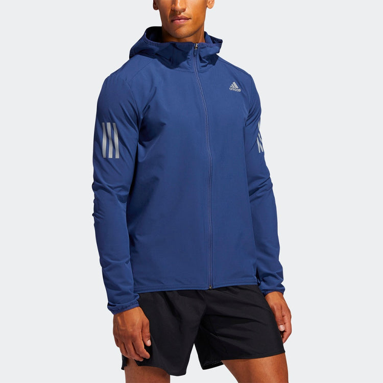 adidas Solid Color Running Sports Hooded Jacket Blue FR0800