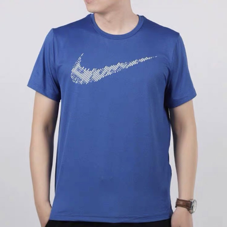 Men's Nike Stripe Logo Printing Training Sports Short Sleeve Blue T-Shirt DD1622-451