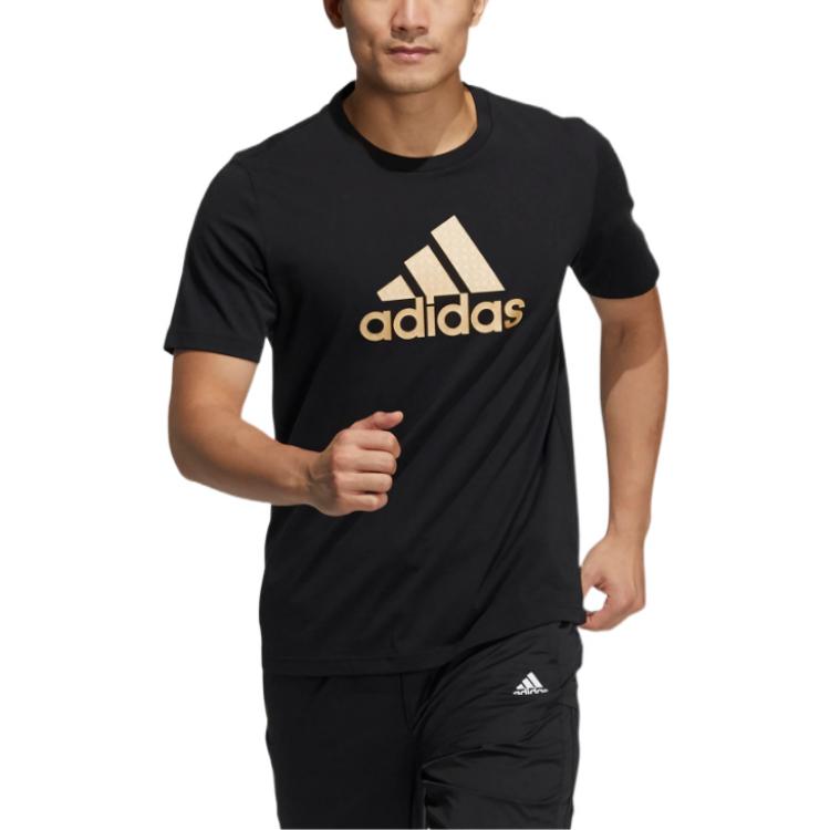 adidas Large Logo Printing Round Neck Pullover Sports Short Sleeve Black HE7426